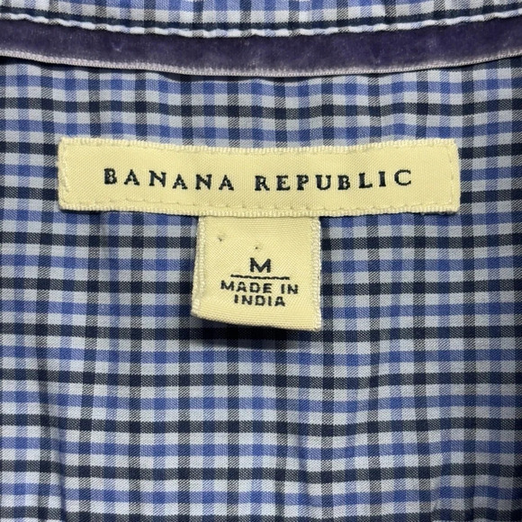 Banana Republic snap front shirt blue plaid check M women’s collared - Picture 3 of 8